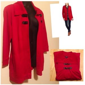 Chaps red shawl collar coat belt accents SHARP 1X